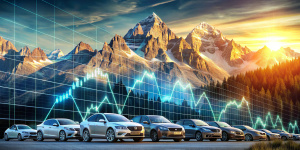 create image with ai golden ratio lines and stock market and cars and nature travelling mountains wallpaper
