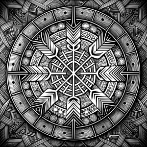 vegvisir runes pattern geometric symbols - perfect realistic art, high-definition, high-definition grey and black, white background 