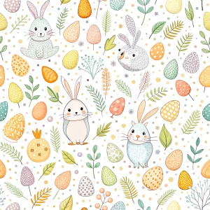 easter minimalist doodles seamless pattern tile, white ground