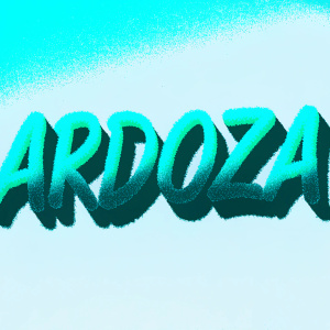 Digital illustration of the 3D word 'Ardoza' rendered in a plush, textured green material. Letters intertwine and overlap playfully against a soft pastel background. Modern and artistic with a focus on texture and color.