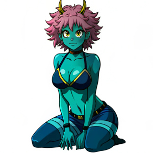 Mina ashido, huge bust, kneeling, bikini, choker, hotel room