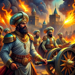 Mehmed the Conqueror fires the Shahi cannons in the Ottoman turbaned army