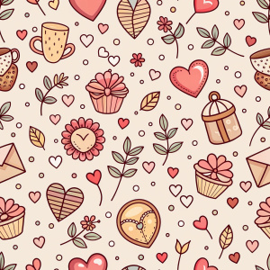 valentine day minimalist doodles for seamless pattern tile, light background