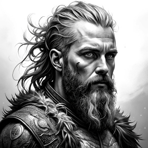 Nordic ragnar - perfect realistic art, high-definition grey and black, white background tattoo design