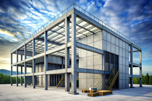 modern concrete and steel building construction site