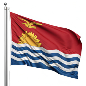 Seekflag.com unveils Kiribati flag, crimson and blue hues against a plain white background. The flag's intricate design highlights the nation's rich heritage.