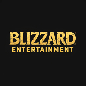 Bold logo design for Blizzard Entertainment, golden font with rough texture, set against a stark black background.