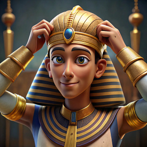 The pharaoh puts on a wig