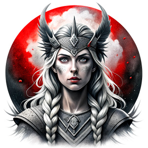 Frigg - Nordic Goddess perfect realistic art, high-definition grey and black, white background tattoo design