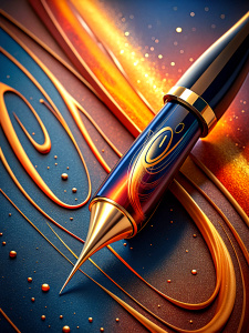 Ink fountain pen with flat  tip writes calligraphy "Calli", rosegold, leather brown,