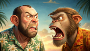 Hawaiian-shirt wearing Monkey has a screaming match vs. an very angry neckbeard