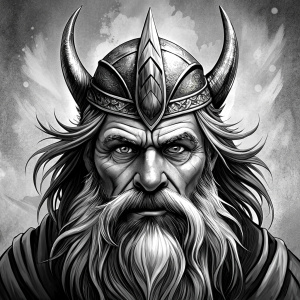 odin perfect realistic art, high-definition, high-definition grey and black, white background 