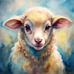 Vintage Old, Watercolor Soft Colors, Cute Sheep Baby, Frontal View