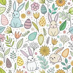 easter minimalist doodles seamless pattern tile, white ground