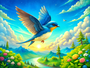 "A tale of a bluebird who flew away and is looking for his lover