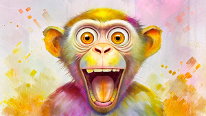 excited monkey with human head