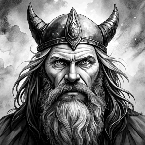 odin perfect realistic art, high-definition, high-definition grey and black, white background 