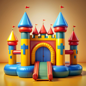 An bouncy inflabe in the shape of a castle