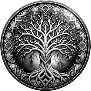 Nordic yggdrasil –  high-definition design grey and black, realistic tattoo design, white background