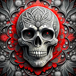 skull tattoo design - perfect realistic art - high-definition - grey and black - white background 