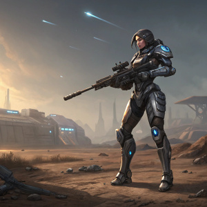 Pulsefire Caitlyn, with her sleek metallic armor and advanced weaponry, stands out in a barren, futuristic landscape.