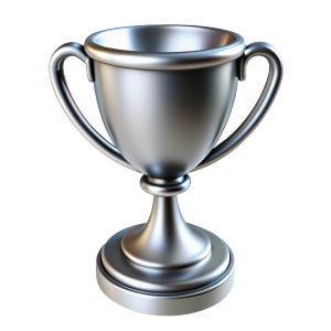 3d chrome metal texture silver leader cup front view