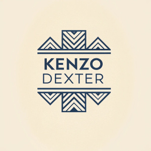 A sleek, modern logo for 'Kenzo Dexter'. The design features abstract geometric shapes in a minimalist style, with dark text on a light cream background.