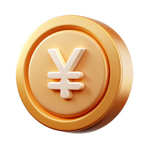 japaneese yen coin in serious style and warm colors (more serious style, like golden)