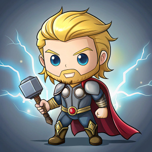 cartoon chibi thor with his hammer
