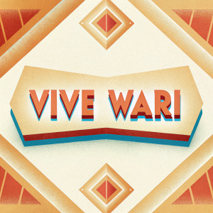 Dynamic logo designs for Vive Wari. Geometric shapes and bold red text create a striking visual impact. White background enhances the simplicity and clarity of the brand identity. Modern sans-serif font emphasizes the brand's name and message.