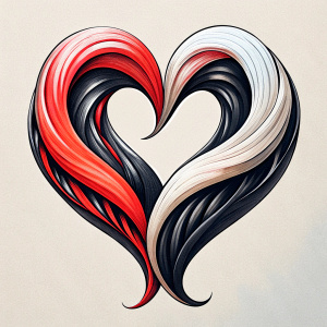 Style stickers. Create a heart shape with clean lines and smooth curves.black and red.White background, No Background, vector, 8K.