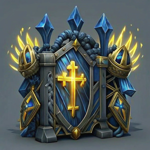 "Barricade of Faith" - A spell that creates a magical barricade to protect the caster and their allies. The image depicts a glowing barricade with a cross symbol. brighter colors, sharper outlines!