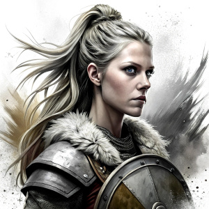 shieldmaiden perfect realistic art, high-definition, high-definition grey and black, white background 