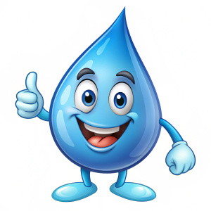 water droplet mascot without background,happy,thumb up,vivid,