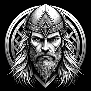 walhalla, viking warrior,  runics face, black work, white backrounds