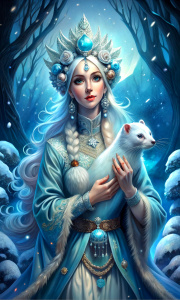 Snow Maiden with a ferret underwater