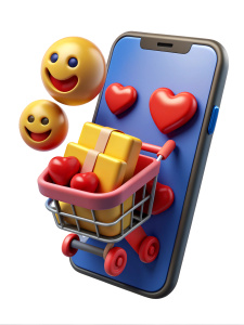 Moblie phone with Shoping Cart , many Like and Love Emoji 