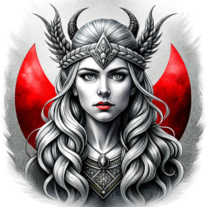 Nordic Godness Snotra - perfect realistic art, high-definition grey and black, white background tattoo design