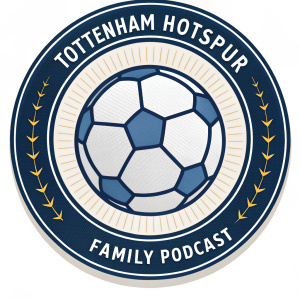 A circular logo for Tottenham Hotspur Family Podcast. The center features a stylized blue and white soccer ball. Surrounding the ball is the text 'Tottenham Hotspur Family Podcast' in a bold, clean font.