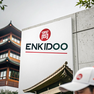 Enkidoo logo, bold and modern typography, set against a minimalistic background. Website URL prominently displayed beneath the brand name. Clean and professional design.