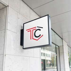 Modern, sleek logo design for TechCorp. Features 'TC' in bold, minimalist style against white background.
