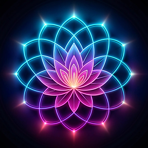 neon lotus design on black background