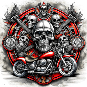 motorcycle club tattoo design - perfect realistic art - high-definition - grey and black - white background 