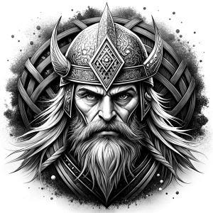 walhalla, viking warrior,  runics face, black work, white backrounds