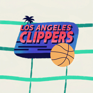 The LA Clippers logo features a vibrant blue color scheme with a basketball silhouette integrated into the design. The text 'Los Angeles Clippers' is prominently displayed in bold, modern font.