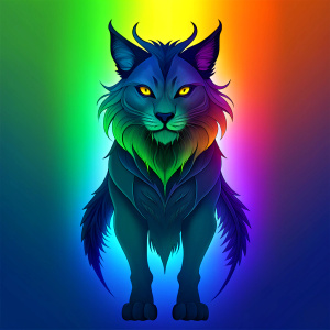 unusual gradient black humanoid lion tiger cat monster bat elk owl goblin butterfly cub in blue green yellow gradient water