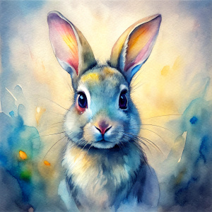 Vintage Old, Watercolor Soft Colors, Beautiful Rabbit Baby, Frontal View