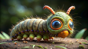 An alien caterpillar with big eyes on its legs