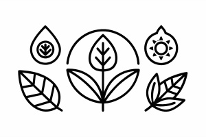 eco set of black line leaf icons on white background - Recraft