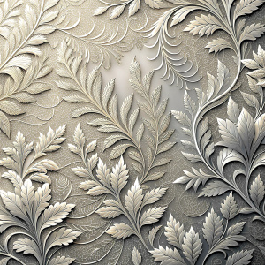 Luxury silver leaves lace border and background. Can be used as a wedding invitation card or menu cover. This image is an illustration.